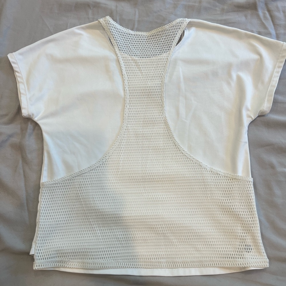 Zella White Mesh Racerback Overlay workout Top size Medium